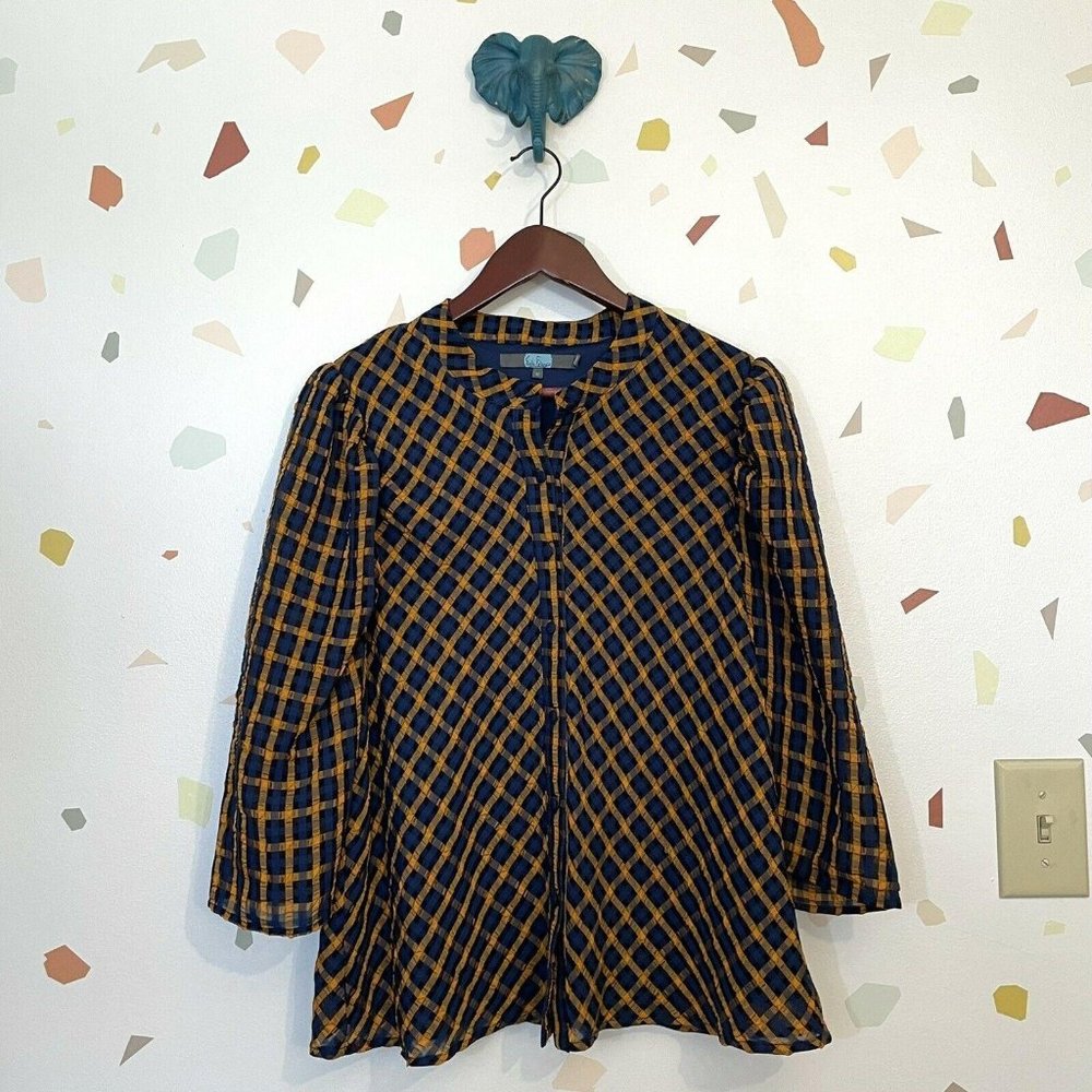 Eva Franco Anthro Navy Mustard Blouse